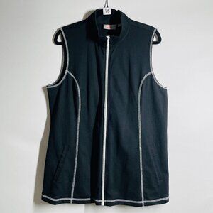 Quacker Factory Womens Black French Terry Zip Front Rhinestone Vest Size Large